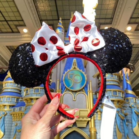 Sequined Polka Dot Minnie Mouse Ear Headband - Picture 2 of 9